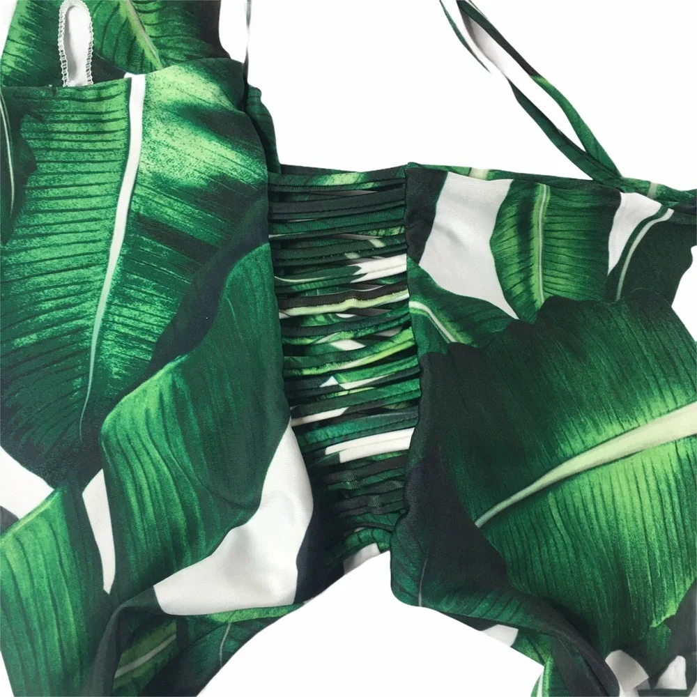 PALM LEAF Tropical  1Pc Criss Cross Back 1Pc Swim Sz M